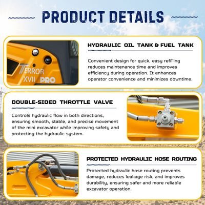 TYPHON TERROR XVII PRO Prestige Edition Mini Excavator 4000LB Kubota D902 Diesel, Enclosed Cab with AC/Heat, Hydraulic Thumb - Image 8