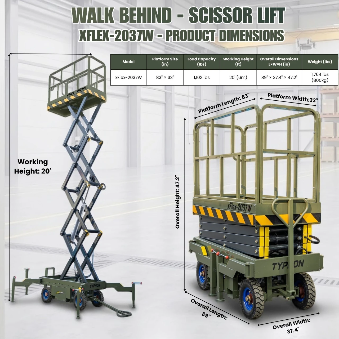 TYPHON xFlex-2037W Walk-Behind Scissor Lift comes with 20ft Working Height and Manual outriggers 1102 lbs load capacity 110V Electric - Image 2